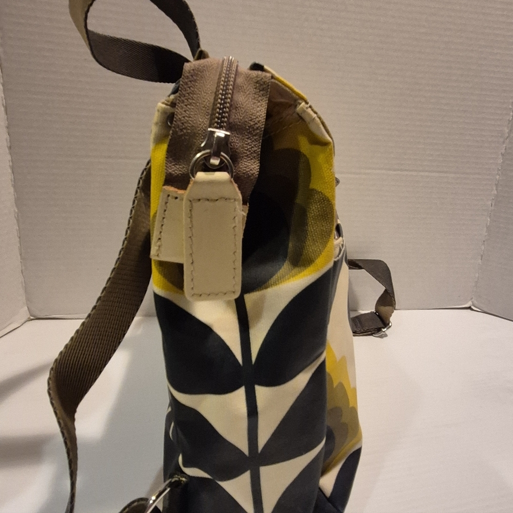 ORLA KIELY Back Pack Olive Blue Green Block Flower Mint Coated Canvas - Picture 4 of 12